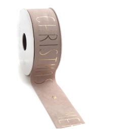 NASTRO VELLUTO 40MMX5MT TORTORA MERRY XMAS ORO