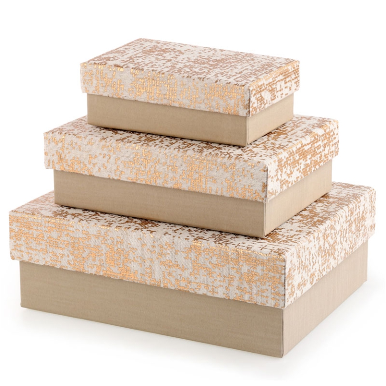 SCATOLA SET 3PZ CON COPERCHIO TESSUTO DECORATO