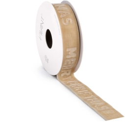 NASTRO 25MMX5MT VELLUTO  BEIGE MERRY CHRISTMAS