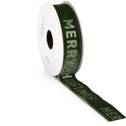 NASTRO 25MMX5MT VELLUTO  VERDE MERRY CHRISTMAS