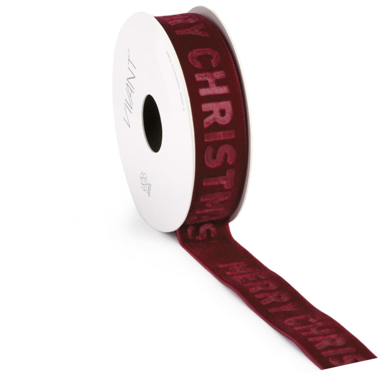 NASTRO 25MMX5MT VELLUTO  BORDEAUX MERRY CHRISTMAS