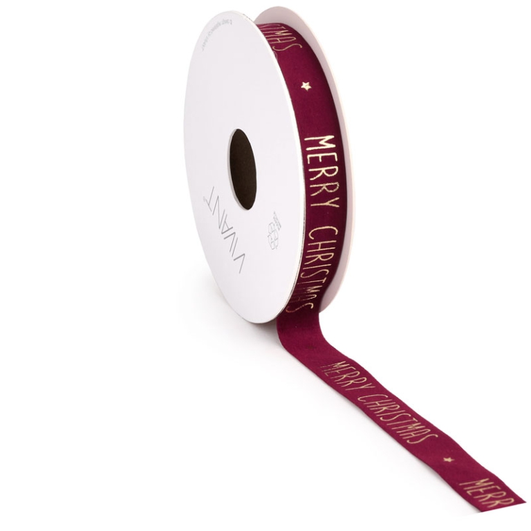 NASTRO VELLUTO 15MMX5MT  BORDEAUX MERRY CHRISTMAS