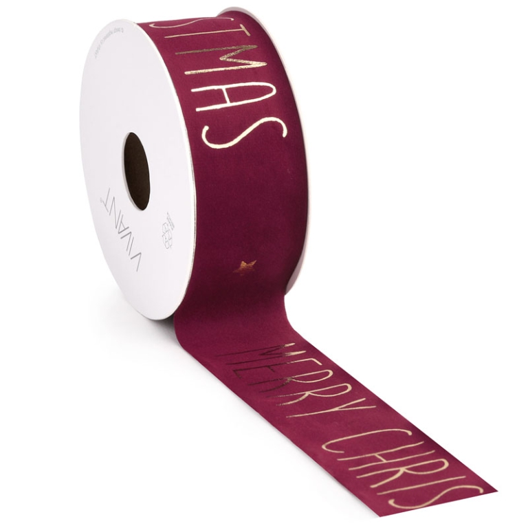 NASTRO VELLUTO 40MMX5MT BORDEAUX MERRY CHRISTMAS