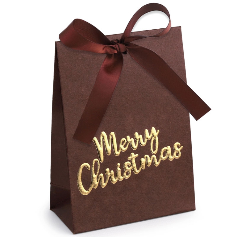SHOPPER CARTA 14X10X5CM  MERRY CHRISTMAS MARRONE