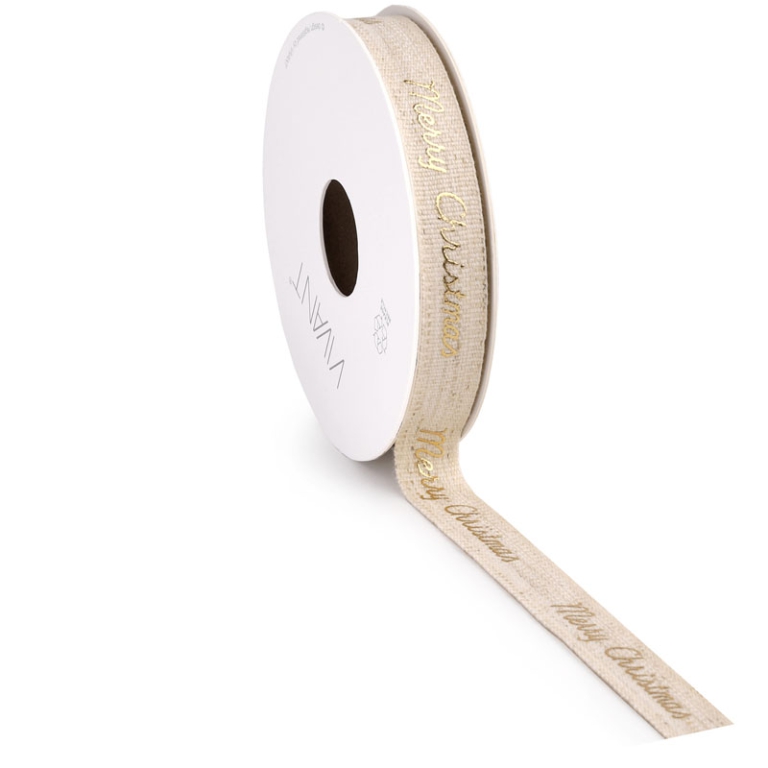 NASTRO 15MMX10MT COTTON LINO BEIGE MERRY CHRISTMAS