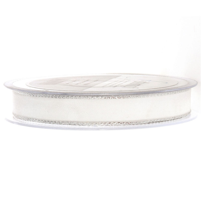 NASTRO TESSUTO 15MMX25MT BIANCO BORDATO ARGENTO