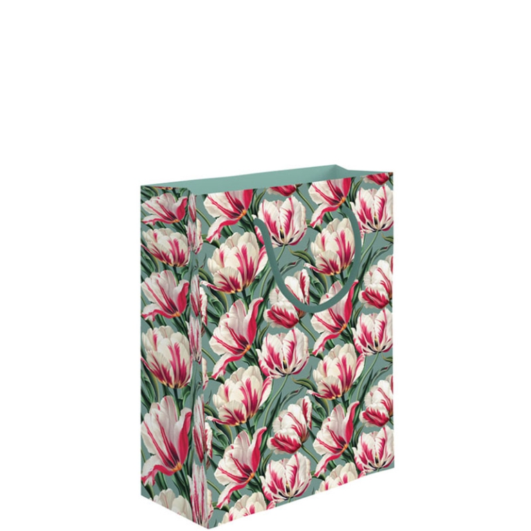 SHOPPER 18X10H23CM TULIPANI FONDO SALVIA