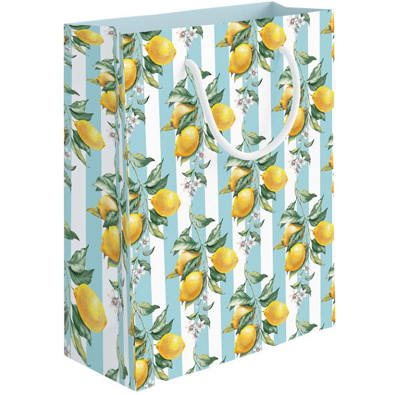 SHOPPER 31,5X12H45CM LIMONI RIGHE BIANCO CELESTE