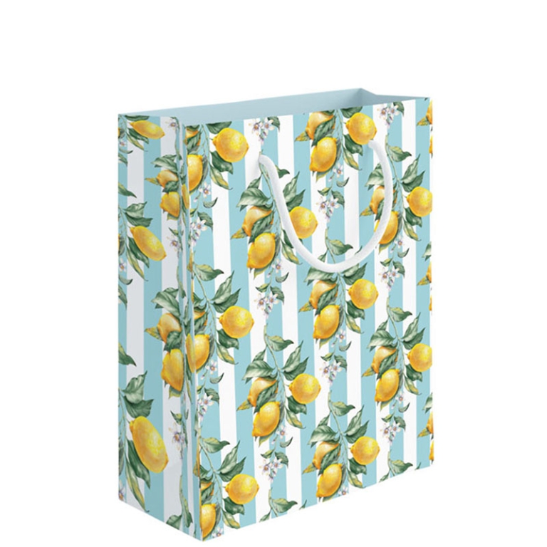 SHOPPER 26X12H32CM LIMONI RIGHE BIANCO CELESTE