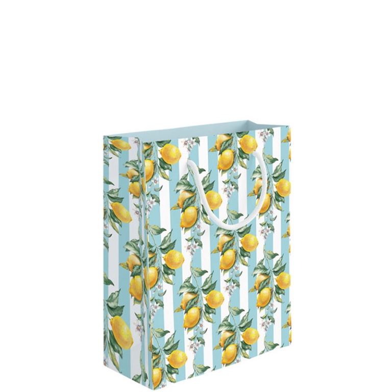 SHOPPER 18X10H23CM LIMONI RIGHE BIANCO CELESTE