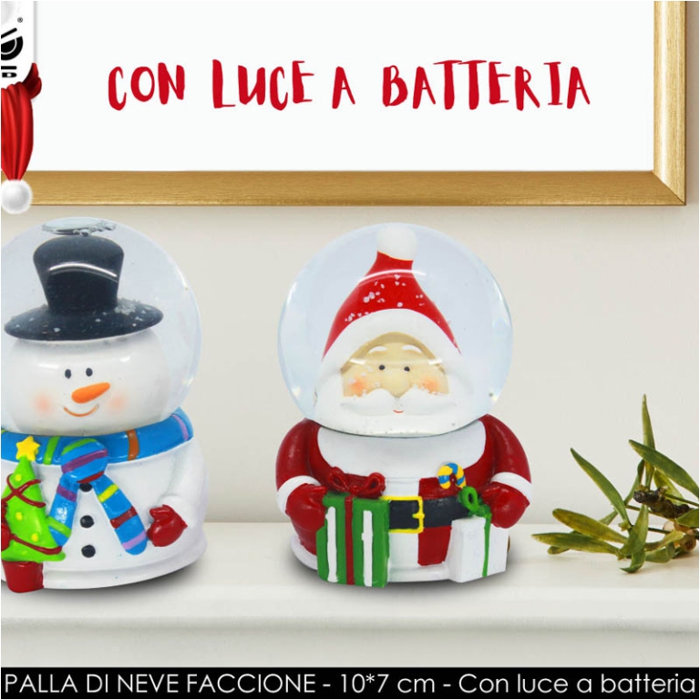 SFERA BABBO E PUPAZZO DI NEVE CON LUCE 10X7CM